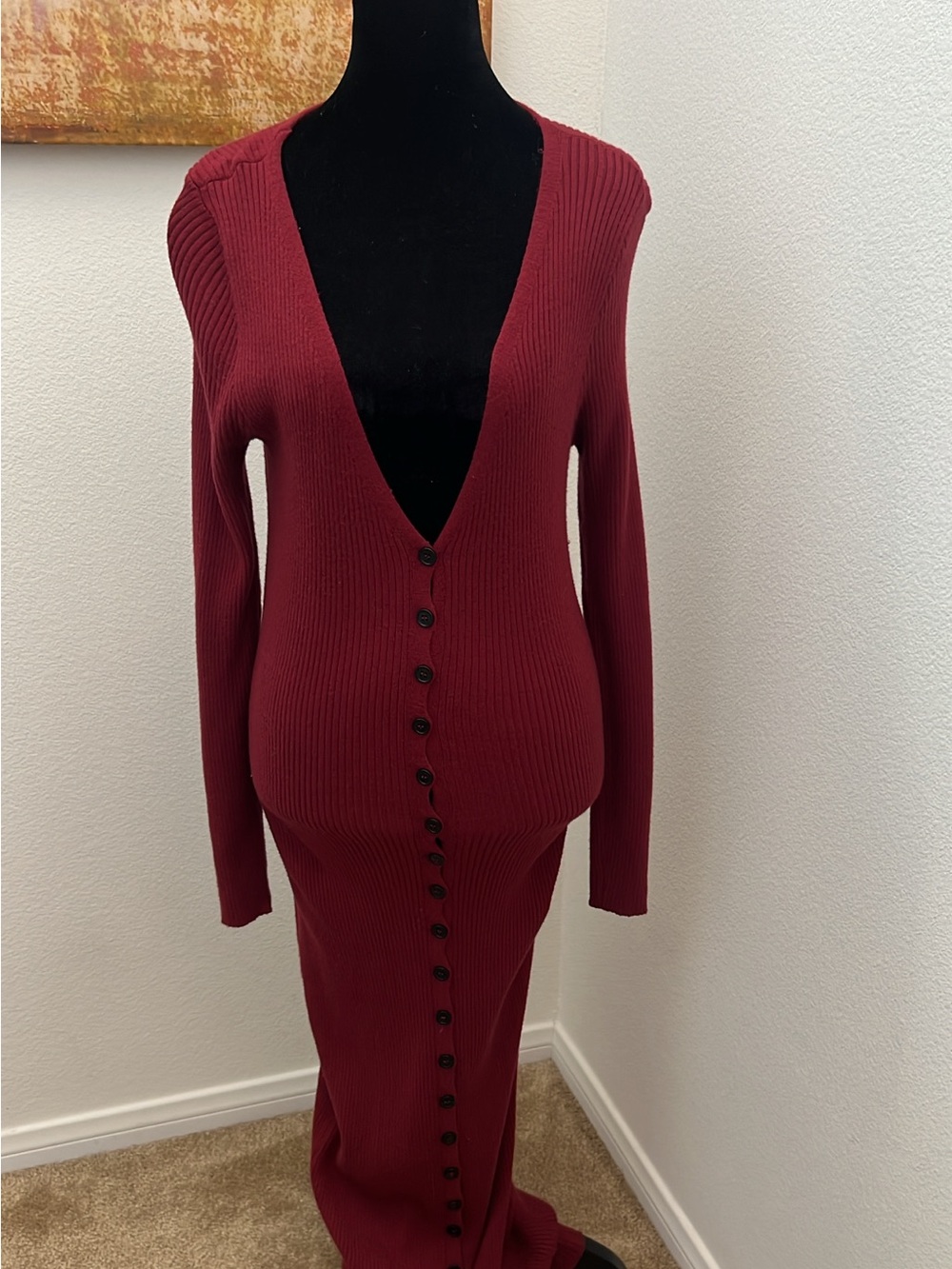 Forever 21 Burgundy Ribbed Button-Front Maxi Dress